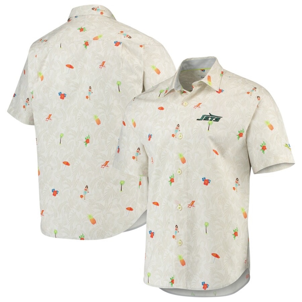 NWT Men's New York Jets Tommy Bahama Hula Girl Throwback Button-Up Shirt~L~$144